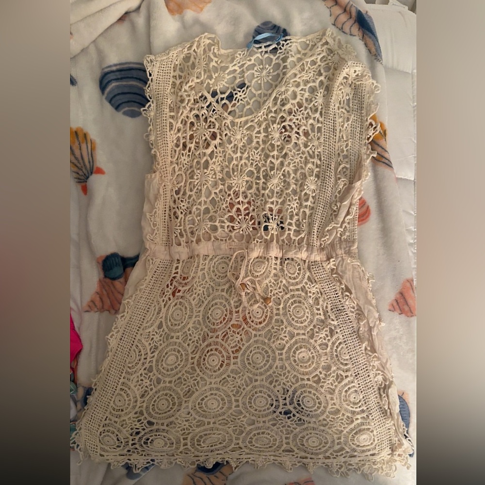 Crocheted Lace Women’s Swim Coverup - Cream